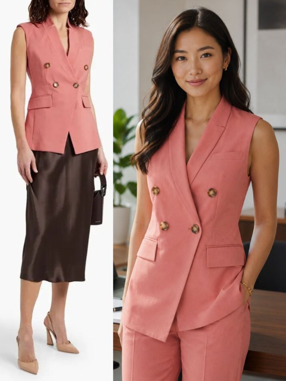Veronica‎ Beard Amika Vest Faded Rose Pink Double Breasted Size 8